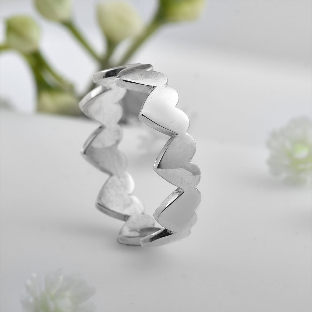 Heart Pattern Band Ring 925 Sterling Silver