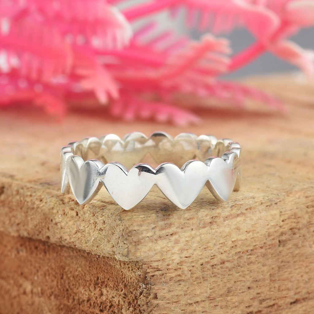 Heart Pattern Band Ring 925 Sterling Silver