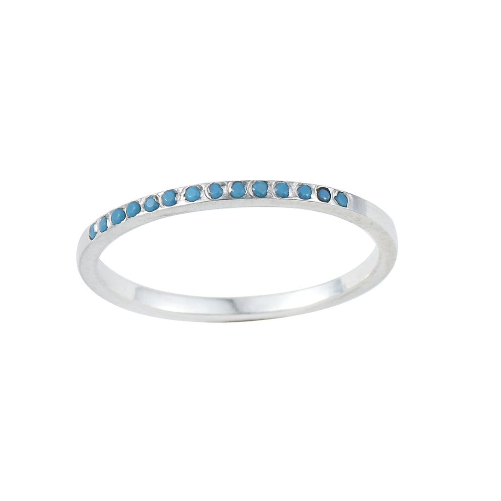 Round Blue Turquoise Stacking Band Ring 925 Sterling Silver