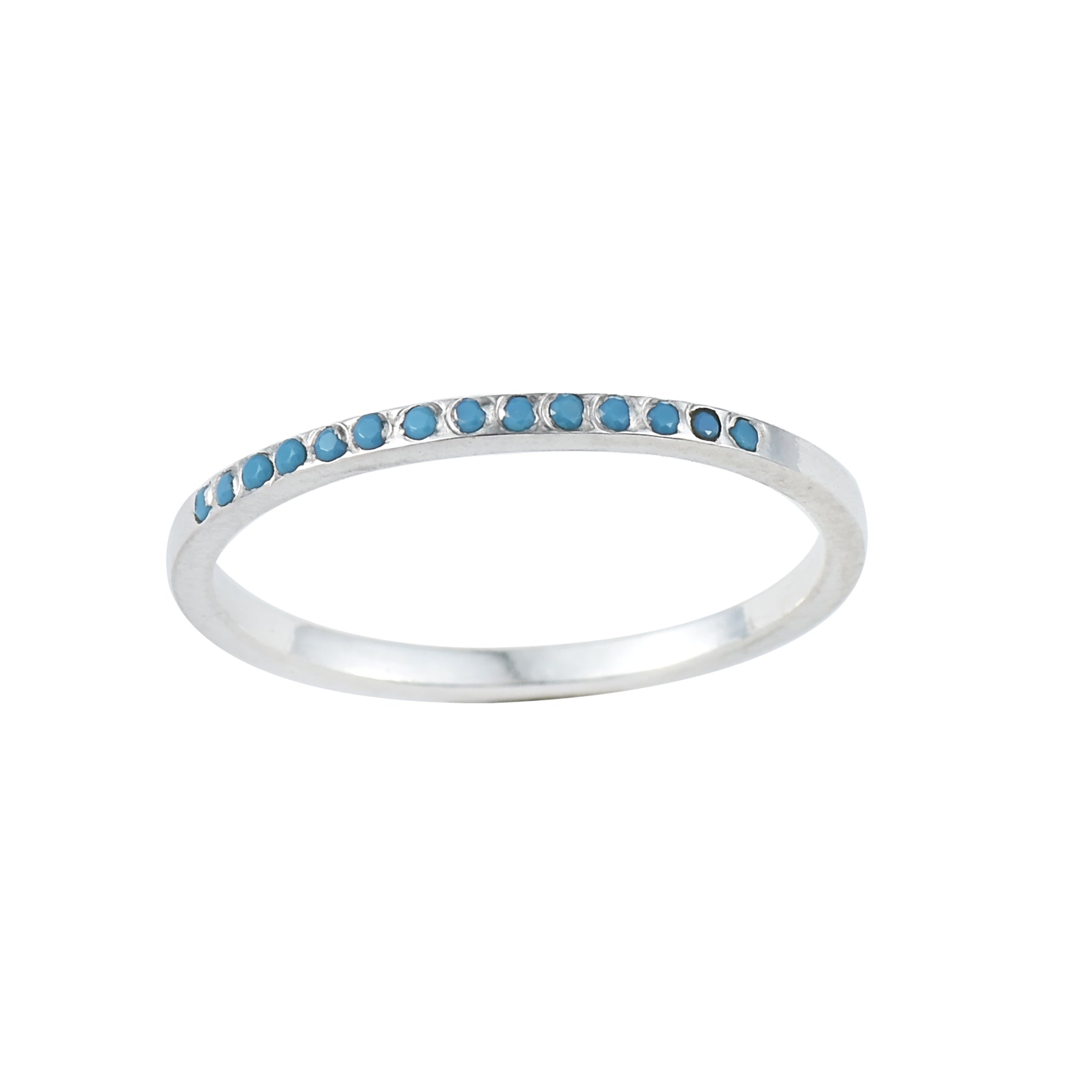 Round Blue Turquoise Stacking Band Ring 925 Sterling Silver