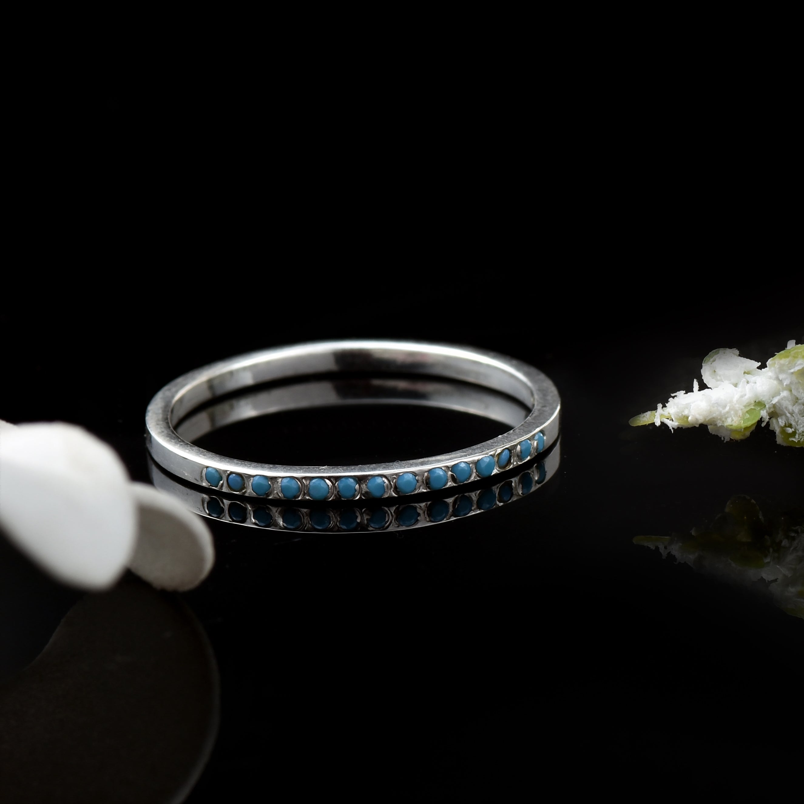Round Blue Turquoise Stacking Band Ring 925 Sterling Silver