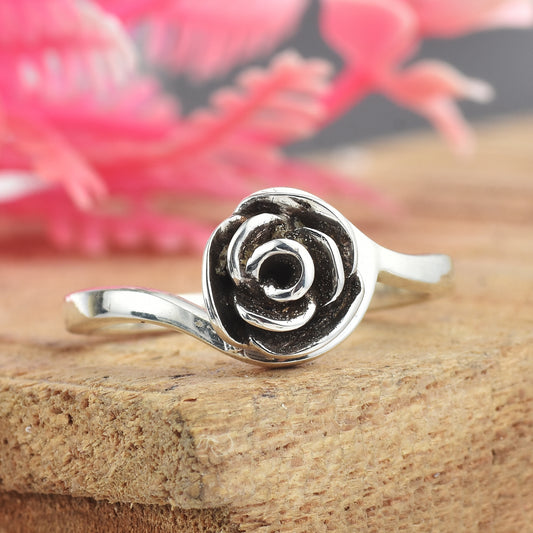 Minimalist Rose Flower Ring – 925 Sterling Silver