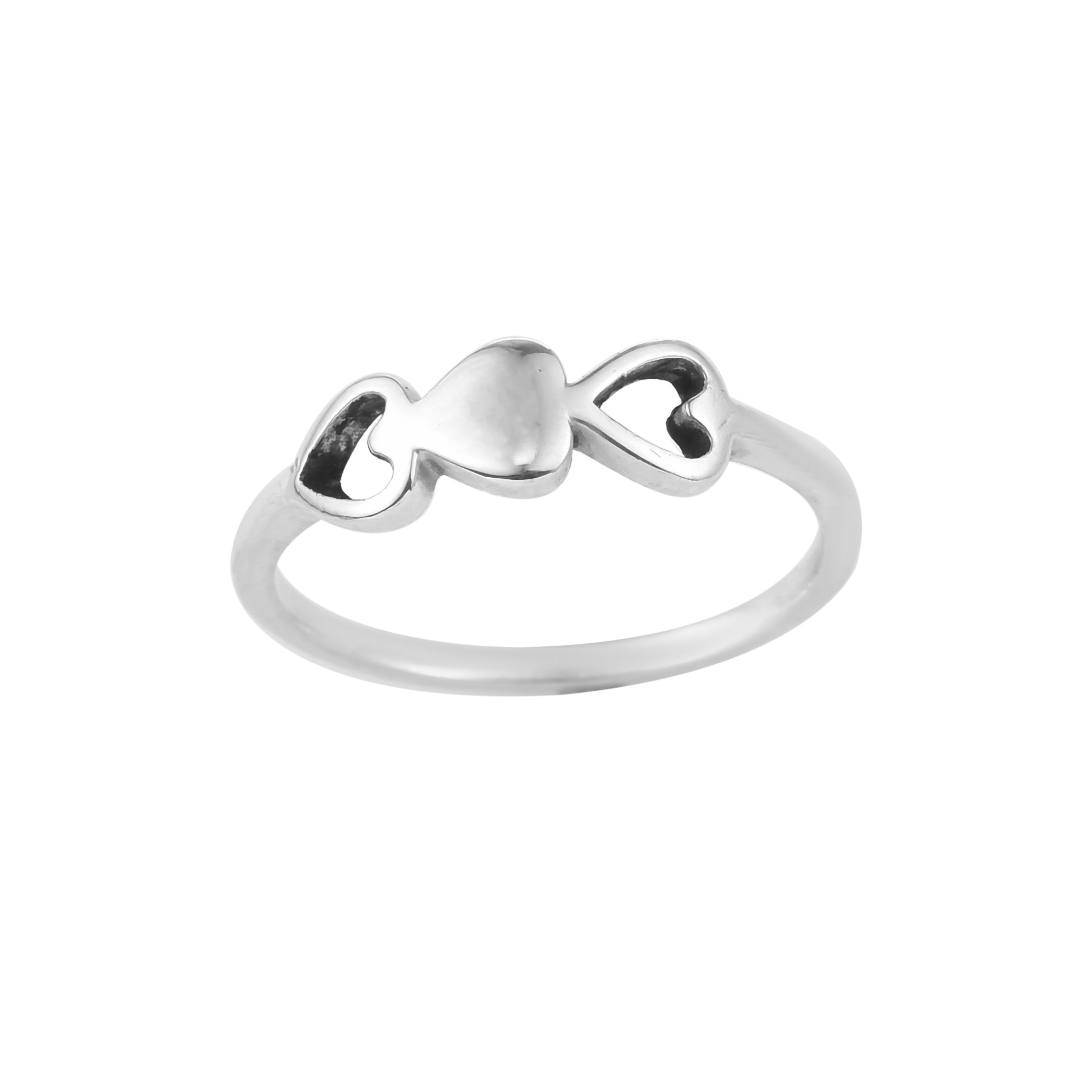Triple Heart Minimalist Love Symbol Band Ring 925 Sterling Silver