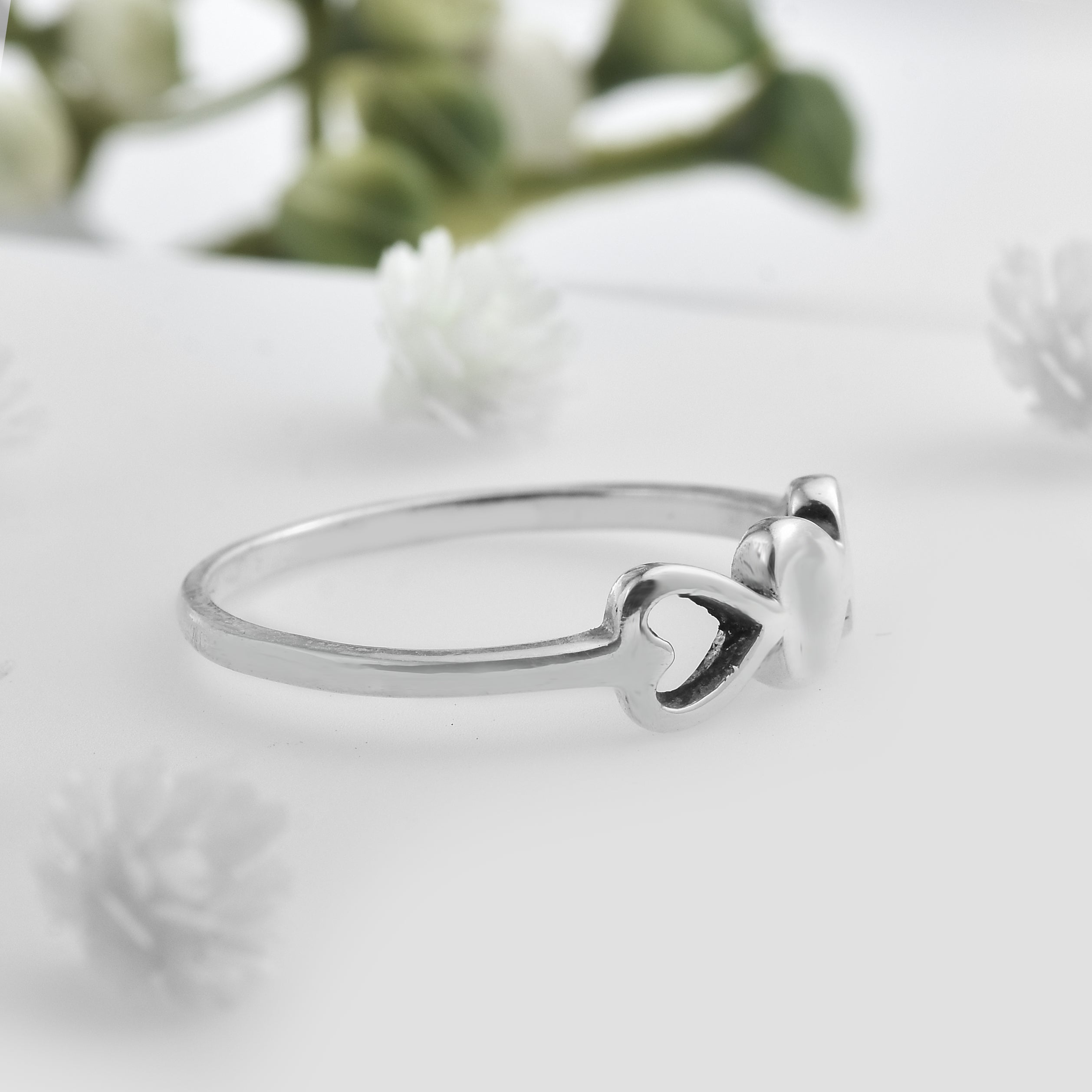 Triple Heart Minimalist Love Symbol Band Ring 925 Sterling Silver