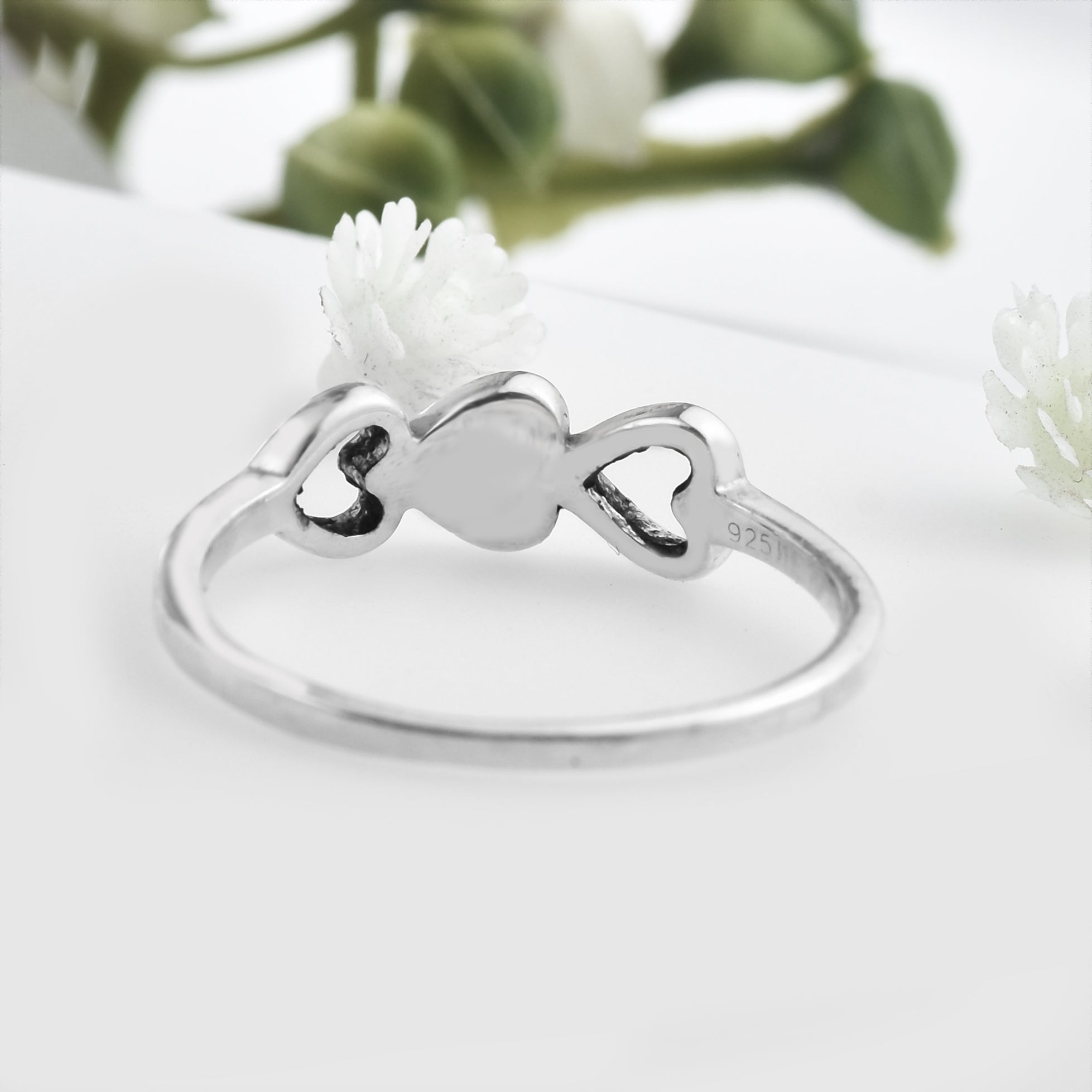 Triple Heart Minimalist Love Symbol Band Ring 925 Sterling Silver