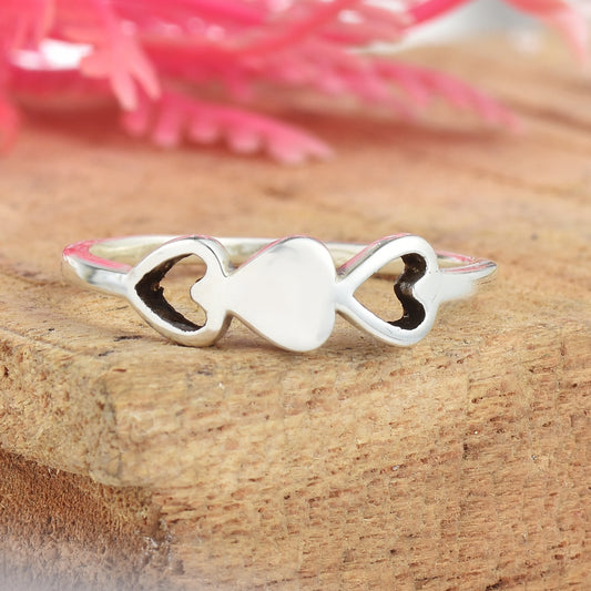 Triple Heart Minimalist Love Band Ring – 925 Sterling Silver