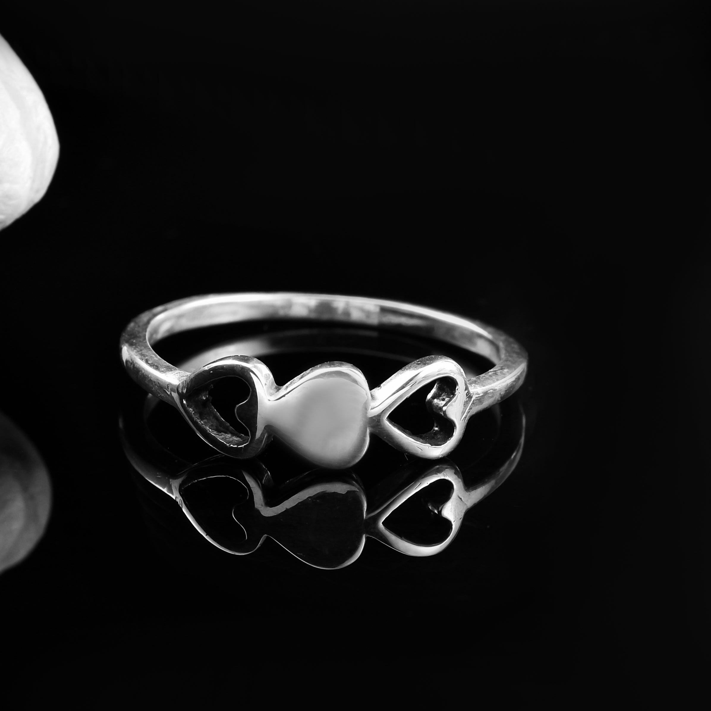 Triple Heart Minimalist Love Symbol Band Ring 925 Sterling Silver
