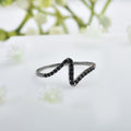 Black Spinel Round Chevron V Shape Band Ring 925 Sterling Silver