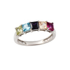 Square Cut Multicolour Gemstone 925 Sterling Silver Band Ring