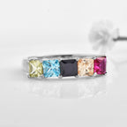 Square Cut Multicolour Gemstone 925 Sterling Silver Band Ring