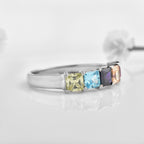 Square Cut Multicolour Gemstone 925 Sterling Silver Band Ring