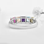Square Cut Multicolour Gemstone 925 Sterling Silver Band Ring
