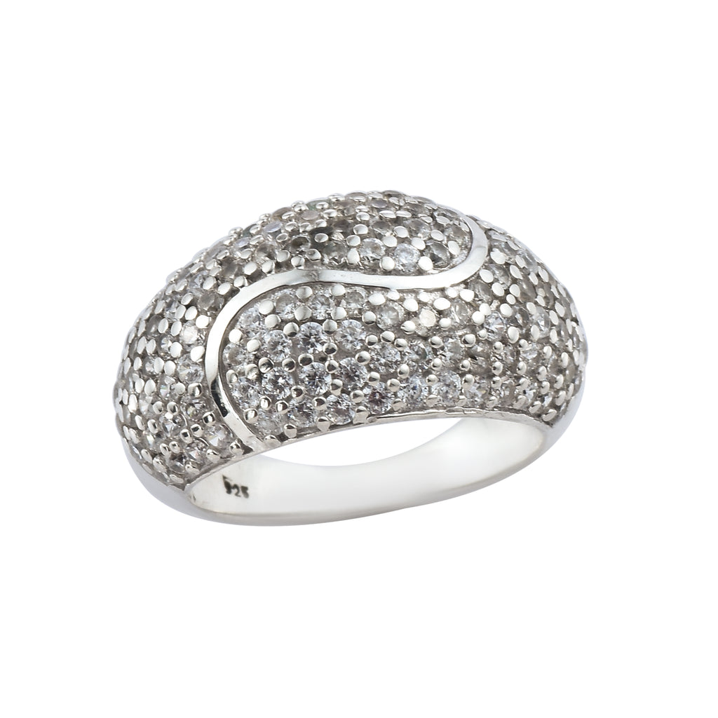 White CZ Pavé Dome Statement Ring 925 Sterling Silver