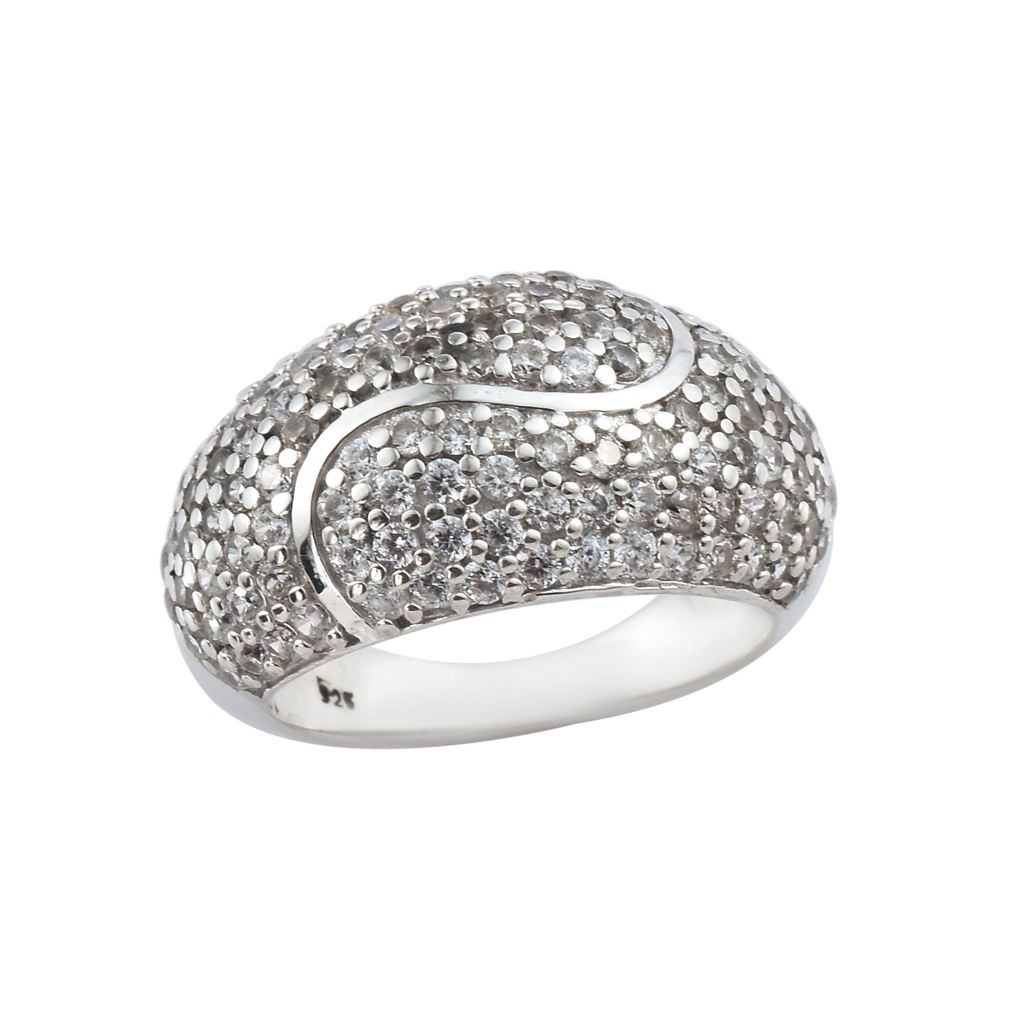 White CZ Pavé Dome Statement Ring 925 Sterling Silver