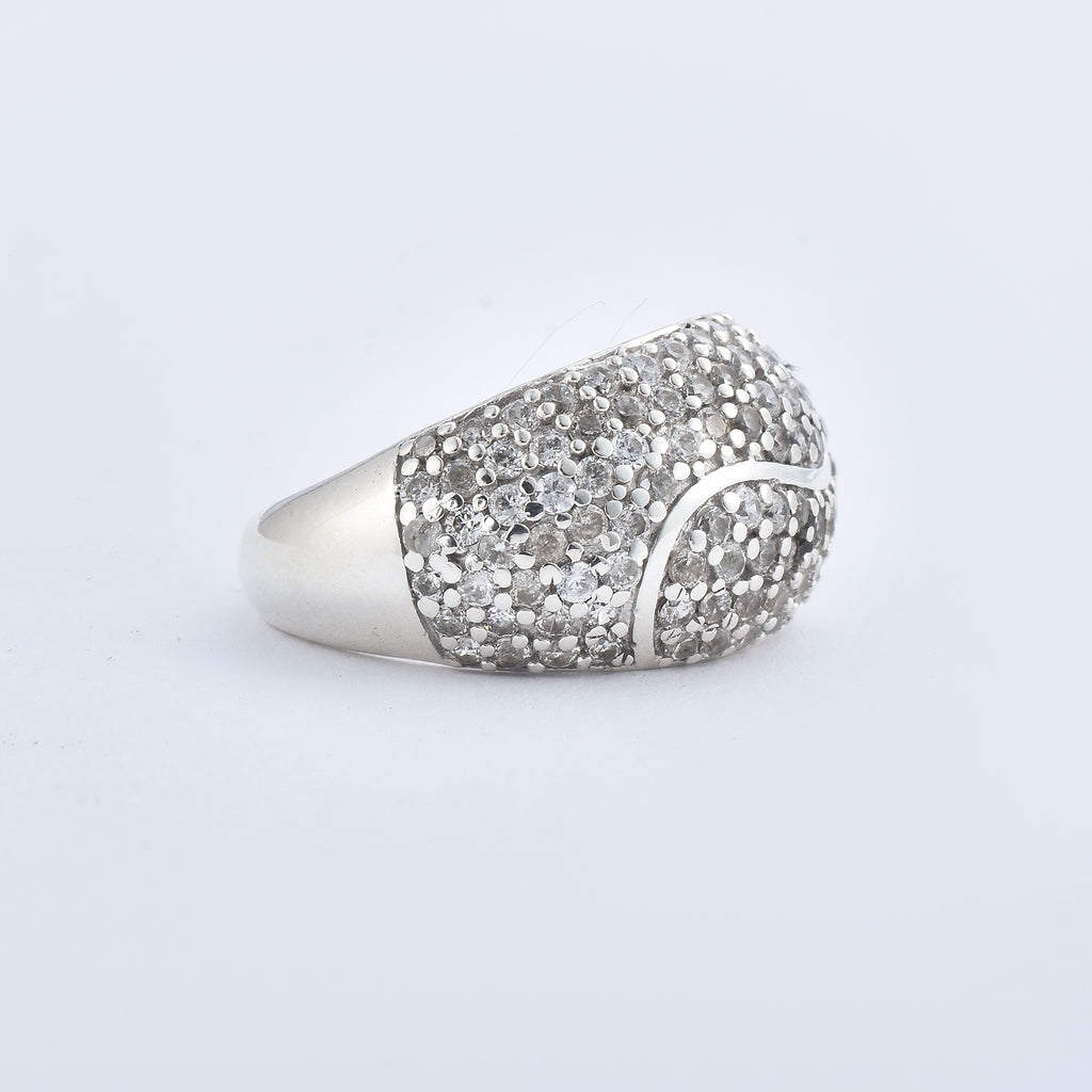 White CZ Pavé Dome Statement Ring 925 Sterling Silver