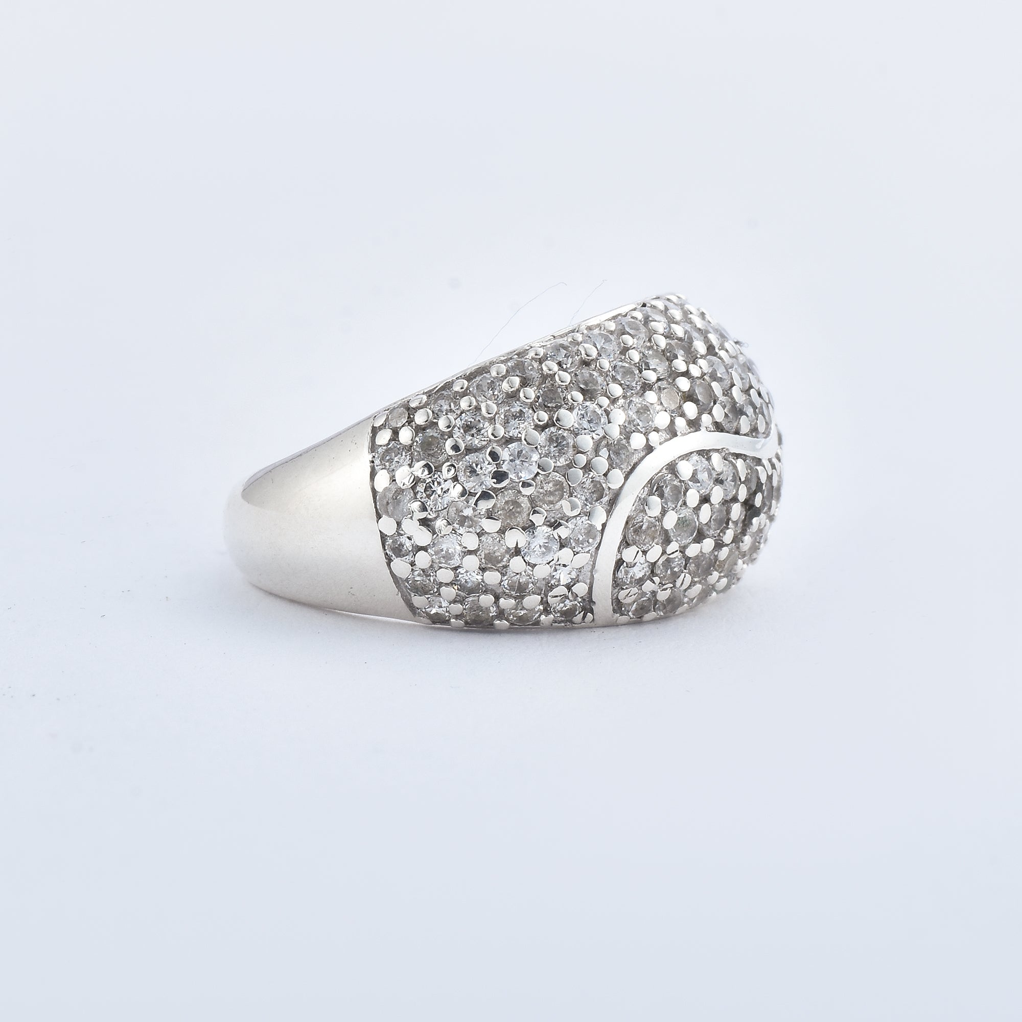 White CZ Pavé Dome Statement Ring 925 Sterling Silver