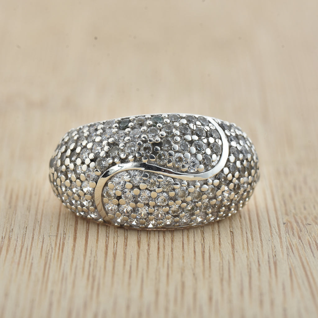 White CZ Pavé Dome Statement Ring 925 Sterling Silver