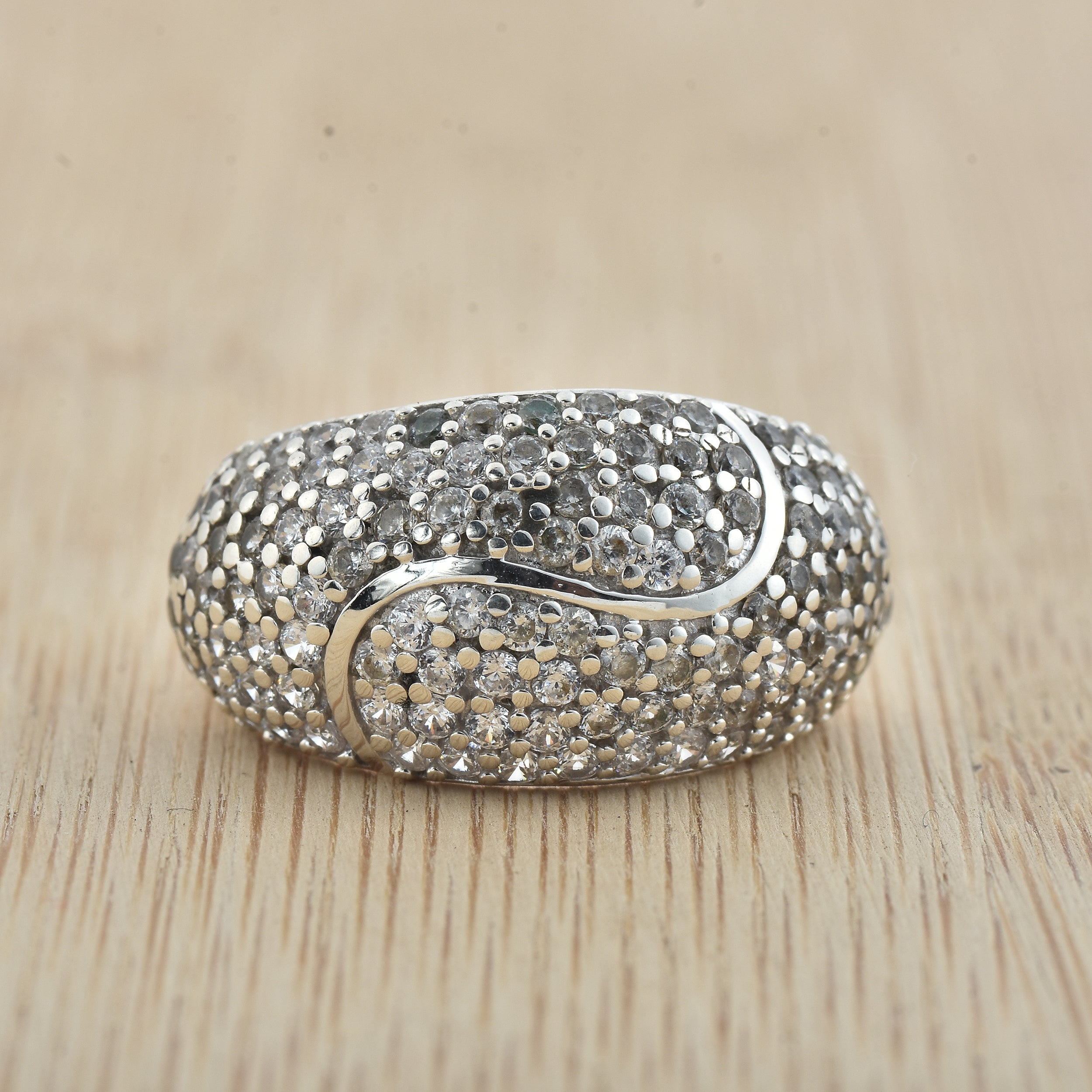 White CZ Pavé Dome Statement Ring 925 Sterling Silver