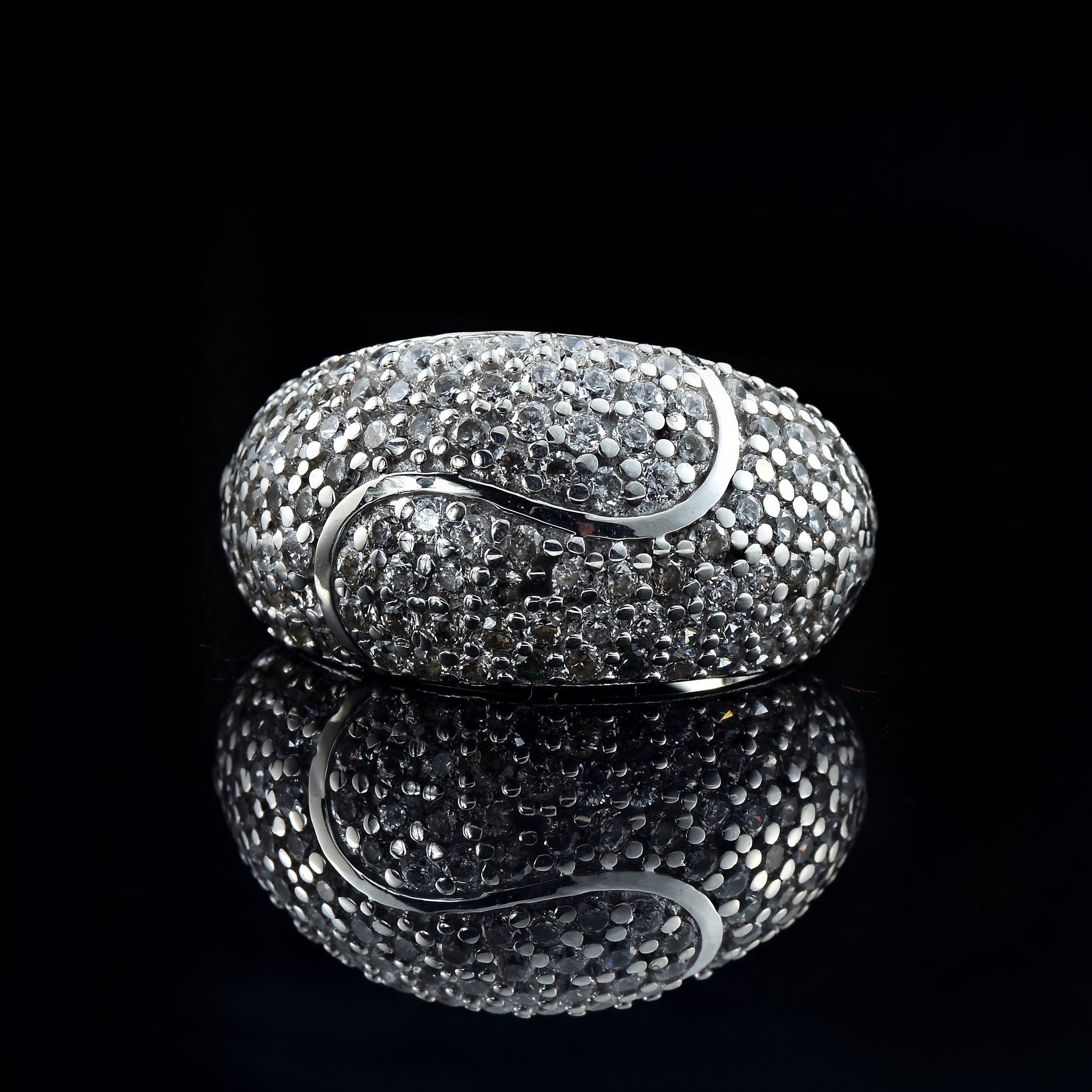 White CZ Pavé Dome Statement Ring 925 Sterling Silver