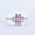 Round Pink Topaz & White CZ Halo Ring 925 Sterling Silver