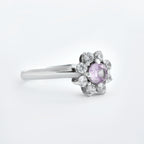 Round Pink Topaz & White CZ Halo Ring 925 Sterling Silver