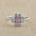 Round Pink Topaz & White CZ Halo Ring 925 Sterling Silver