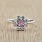 Round Pink Topaz & White CZ Halo Ring 925 Sterling Silver