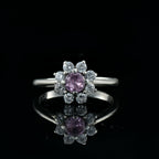 Round Pink Topaz & White CZ Halo Ring 925 Sterling Silver