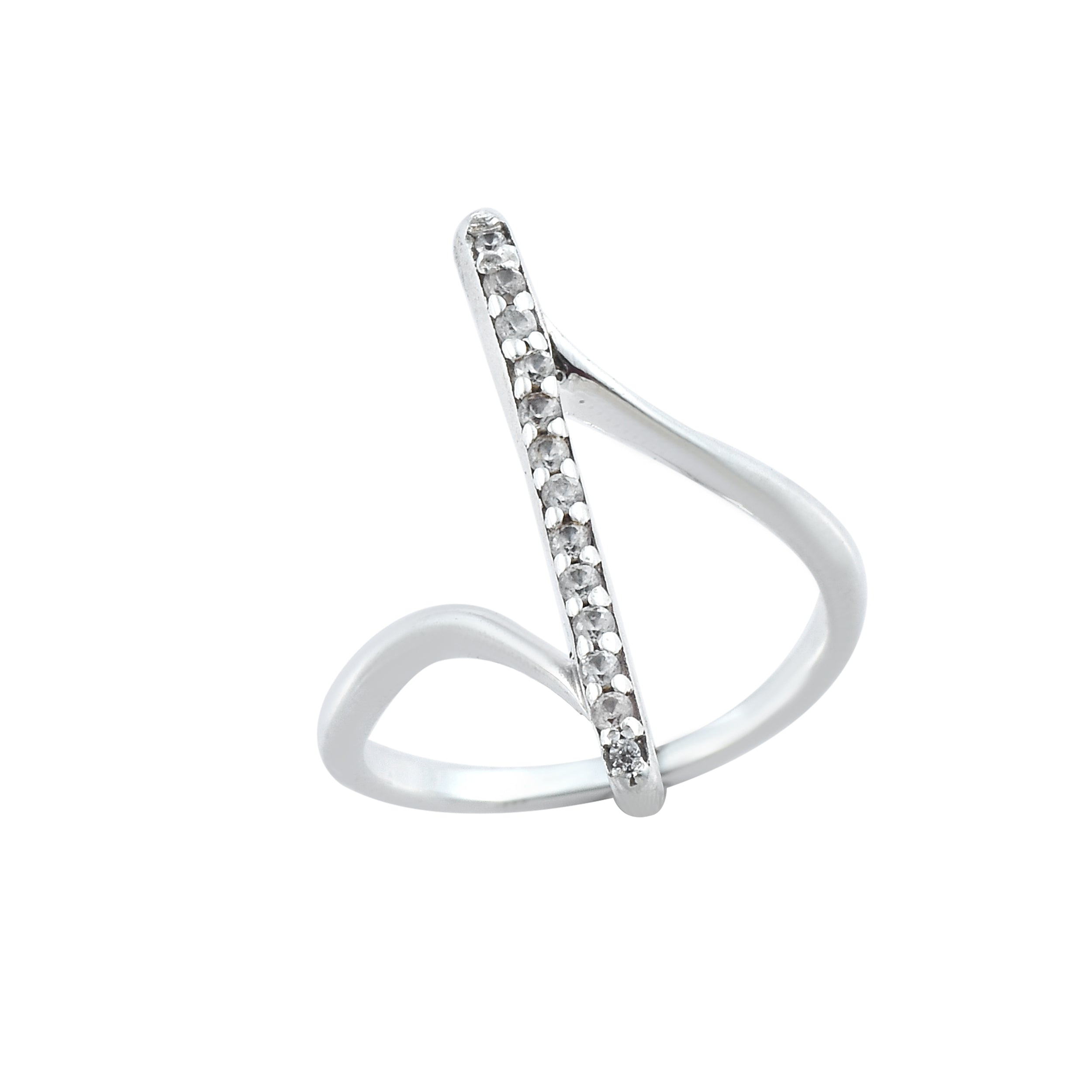 Round White Topaz Bar Ring in 925 Sterling Silver