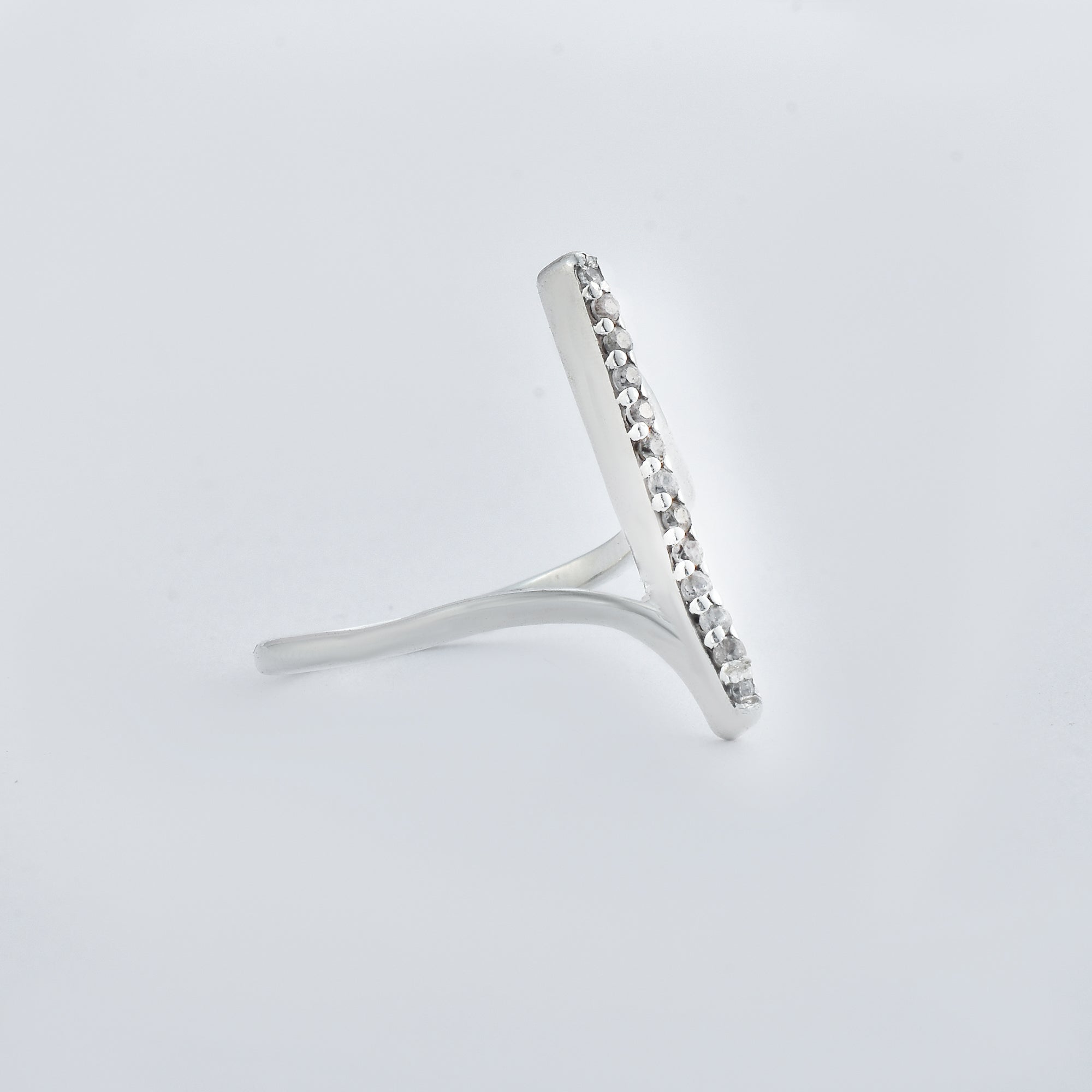 Round White Topaz Bar Ring in 925 Sterling Silver