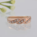 Round White Topaz Wave Band Ring 925 Sterling Silver Rose Gold Plated