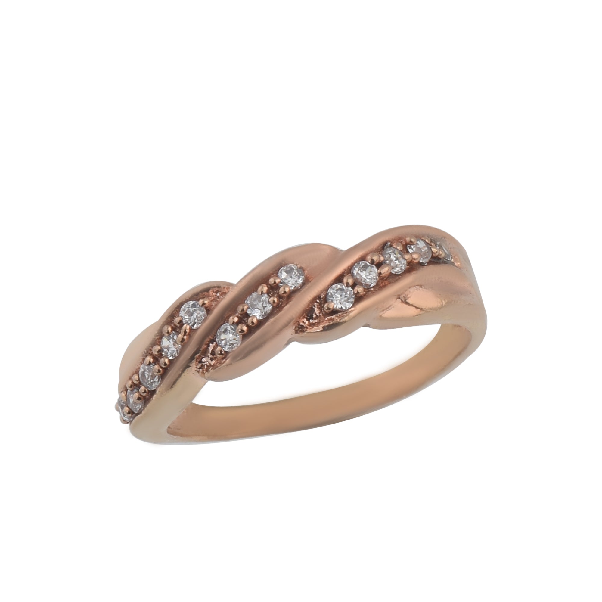 Round White Topaz Wave Band Ring 925 Sterling Silver Rose Gold Plated