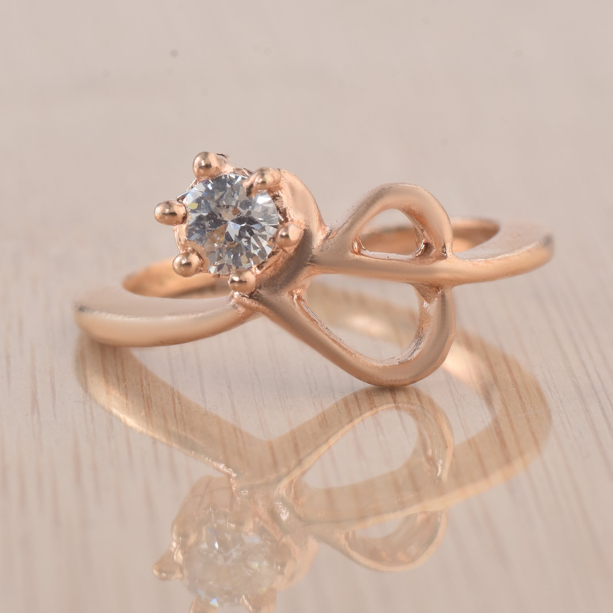 Round White Topaz Infinity Ring 925 Sterling Silver Rose Gold Plated