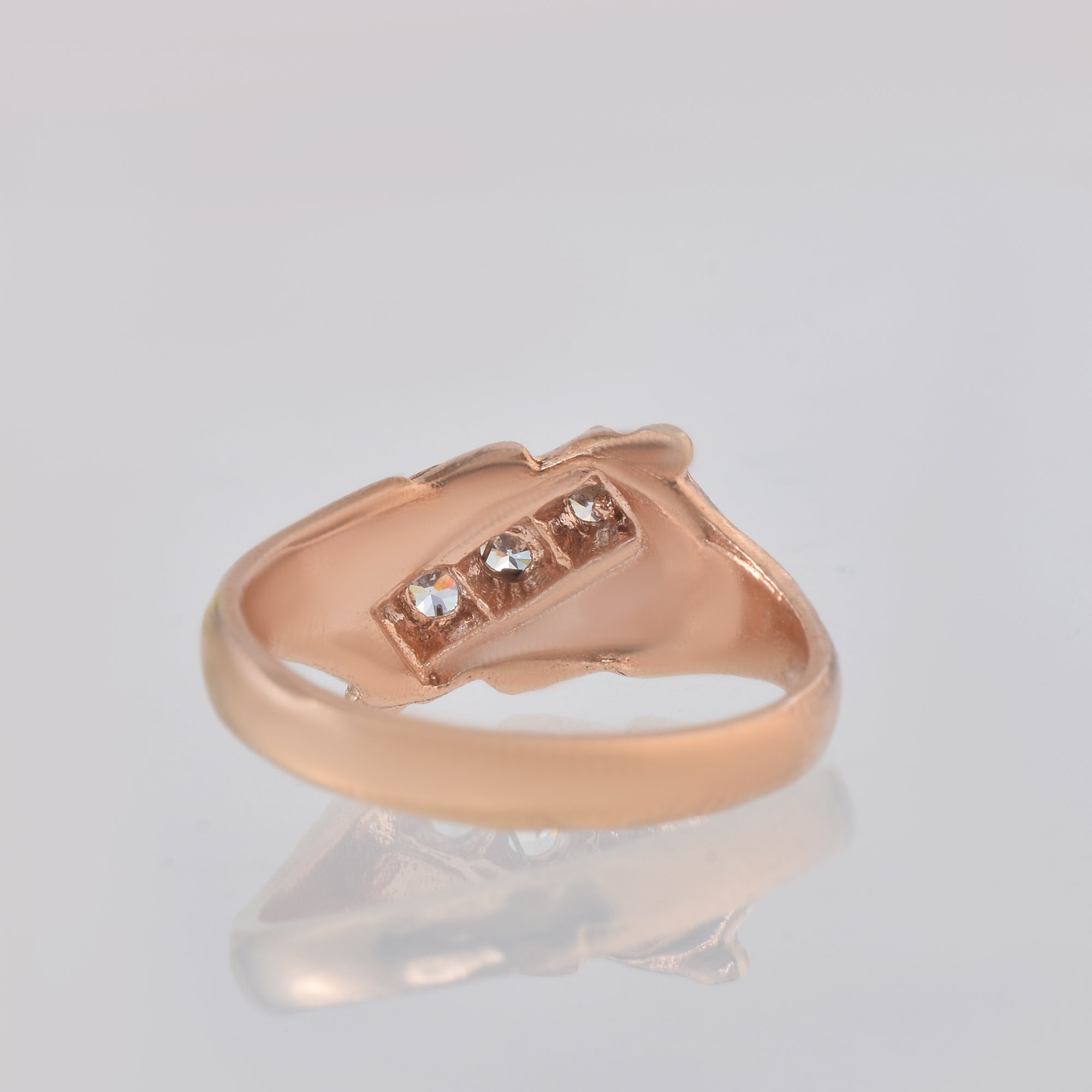 Round White Topaz Three Stone Ring 925 Sterling Silver Rose Gold Plated