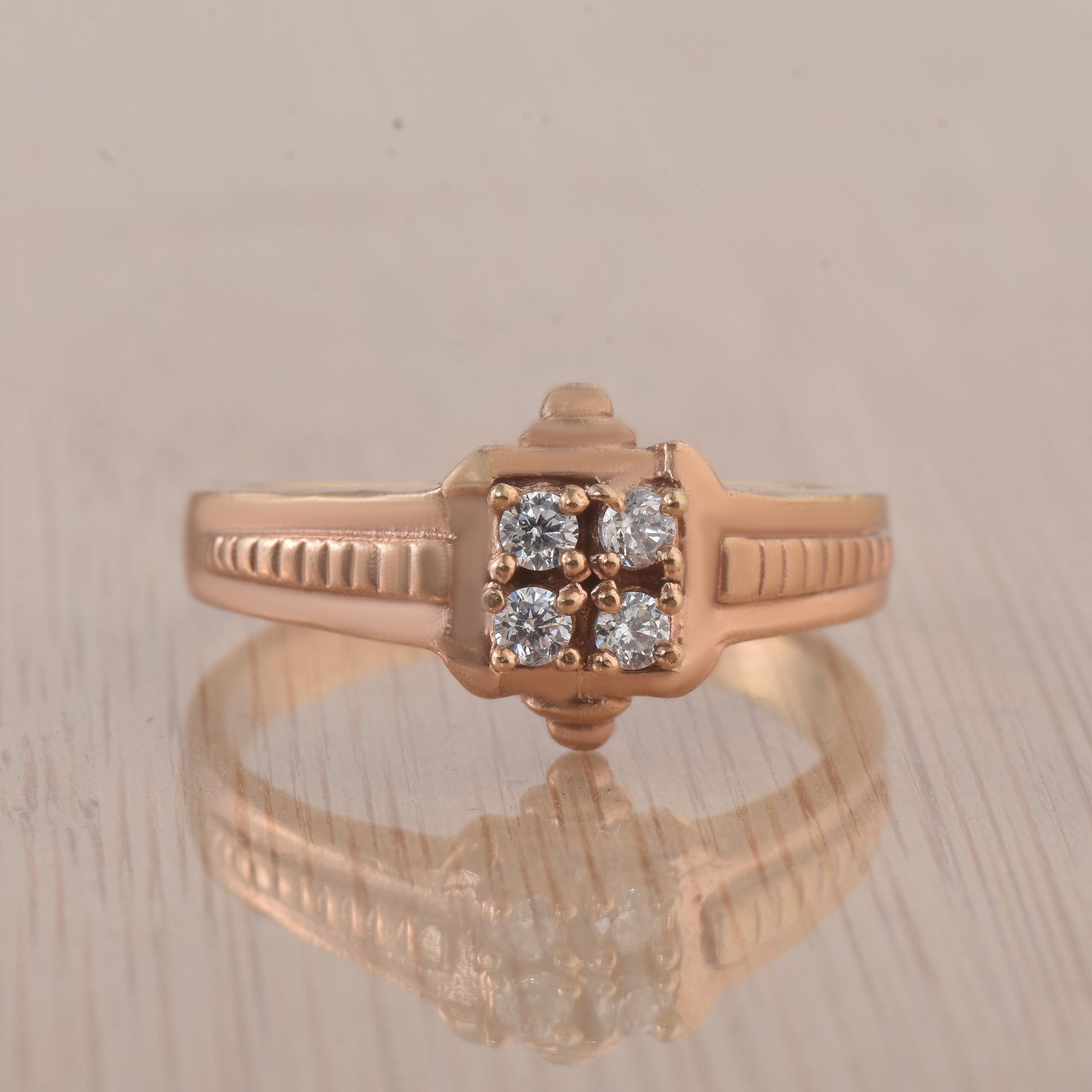 Round White Topaz Square Cluster Ring 925 Sterling Silver Rose Gold Plated