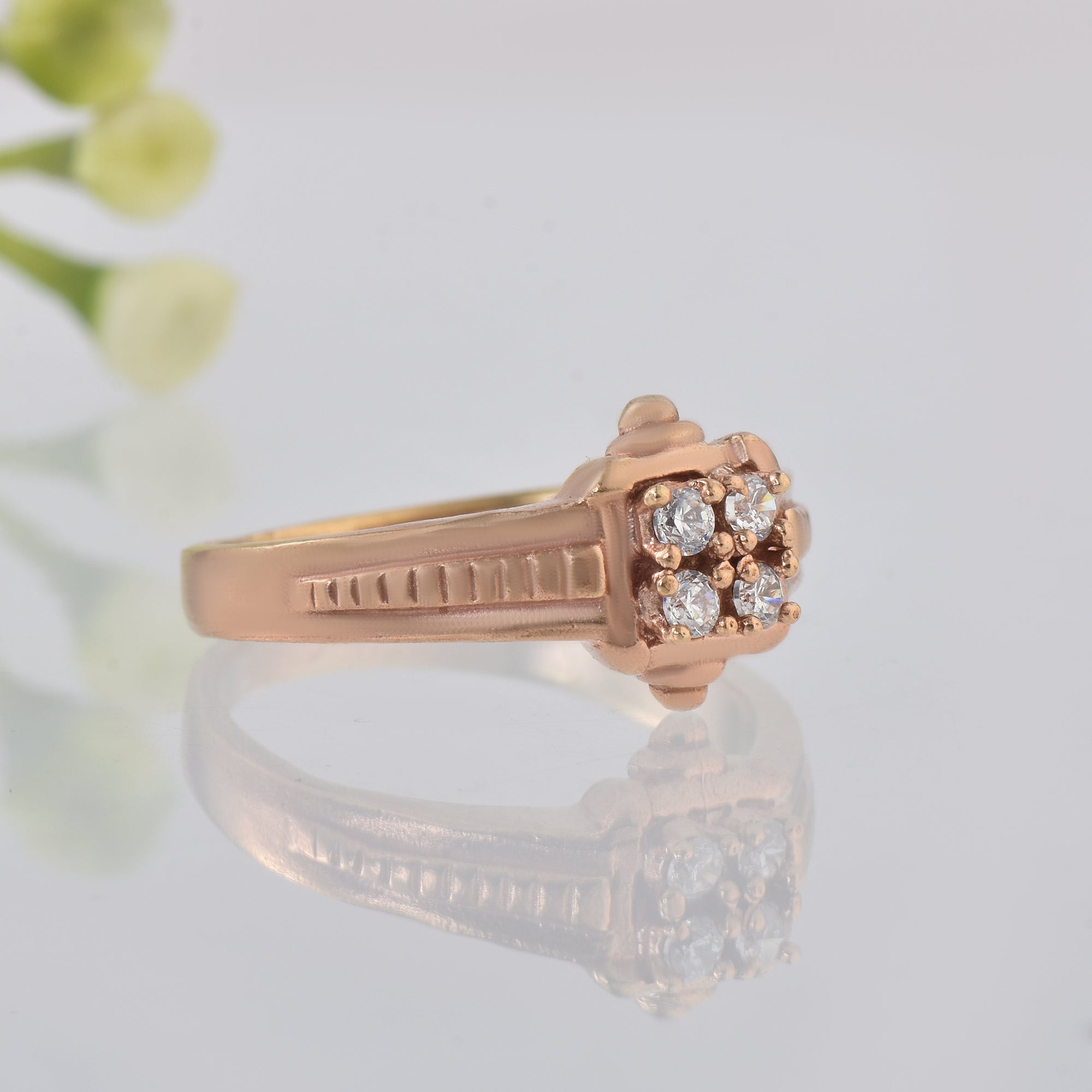 Round White Topaz Square Cluster Ring 925 Sterling Silver Rose Gold Plated