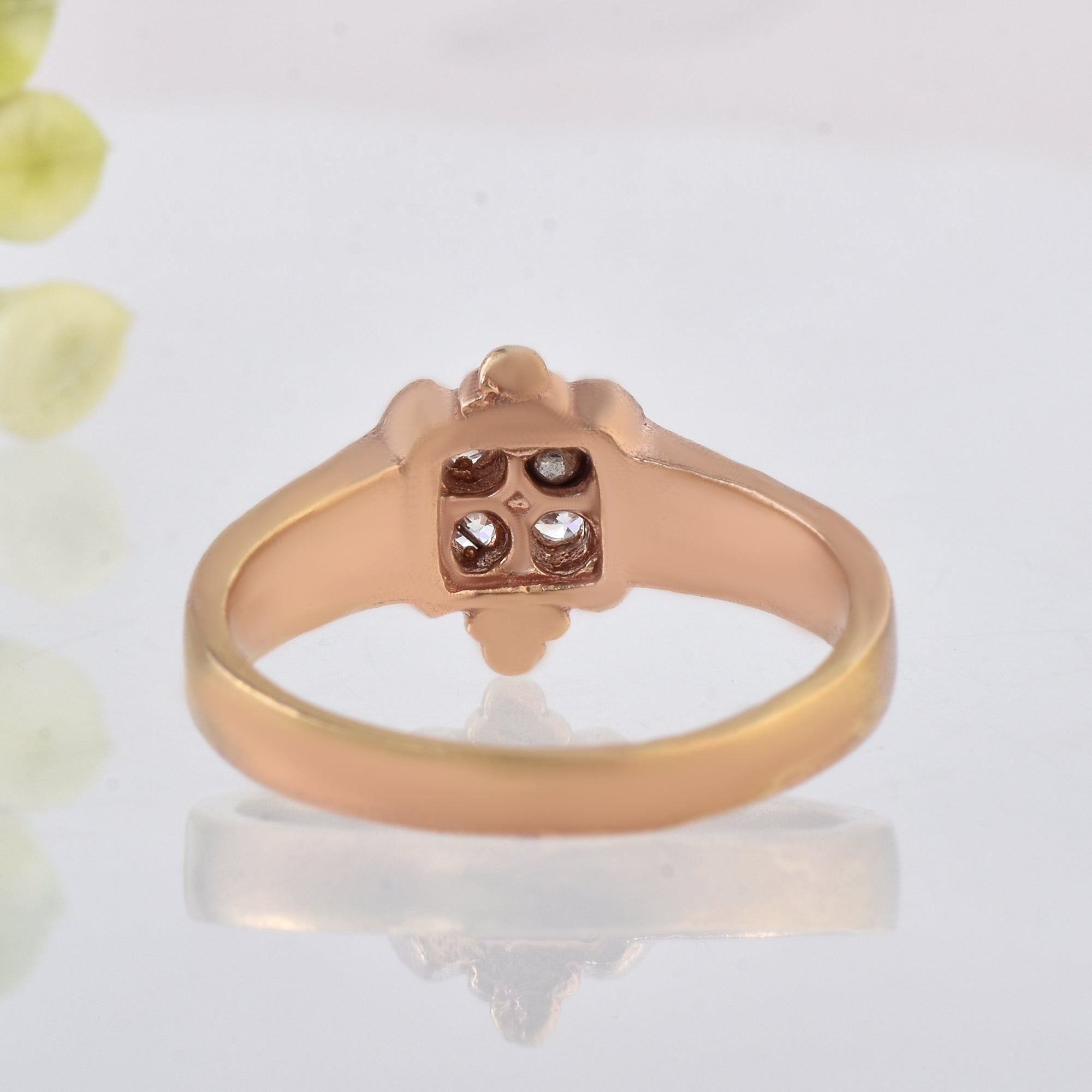 Round White Topaz Square Cluster Ring 925 Sterling Silver Rose Gold Plated