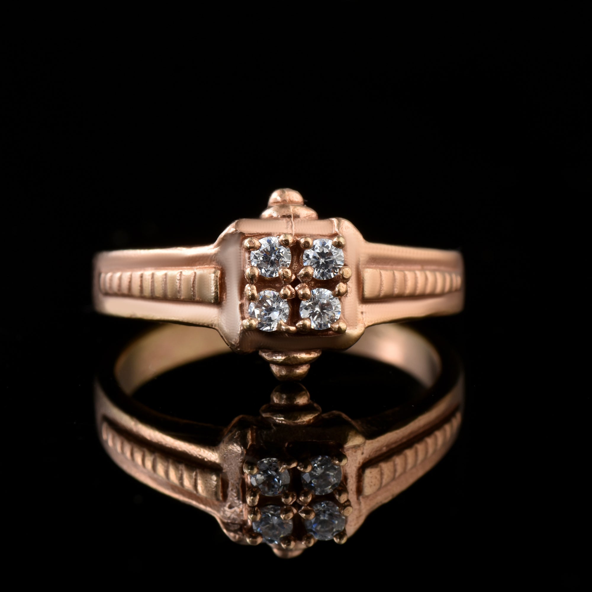 Round White Topaz Square Cluster Ring 925 Sterling Silver Rose Gold Plated