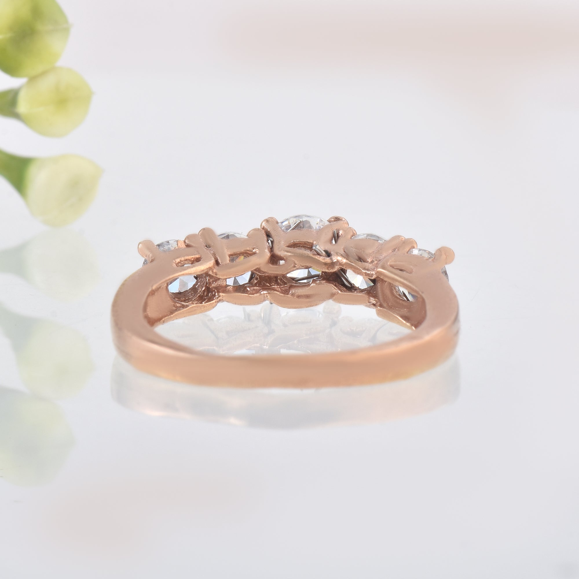 Round White Topaz Five Stone Ring 925 Sterling Silver Rose Gold Plated