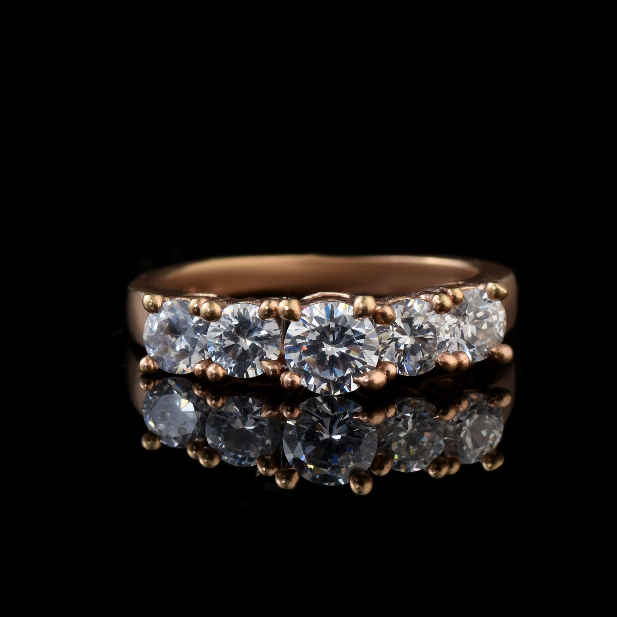 Round White Topaz Five Stone Ring 925 Sterling Silver Rose Gold Plated