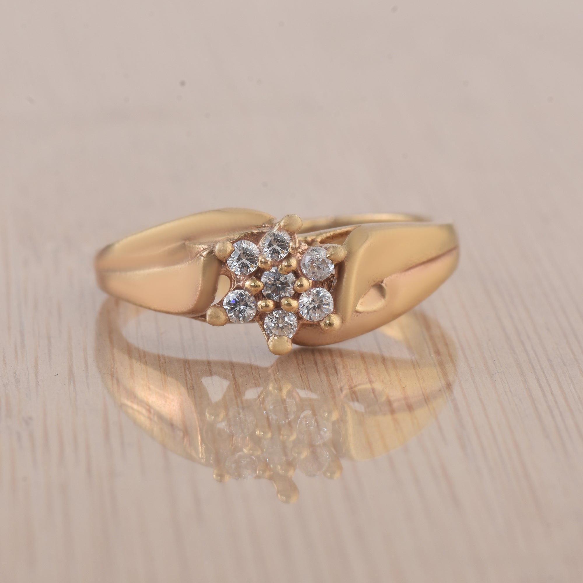 Round White Topaz Cluster Ring 925 Sterling Silver Yellow Gold Plated