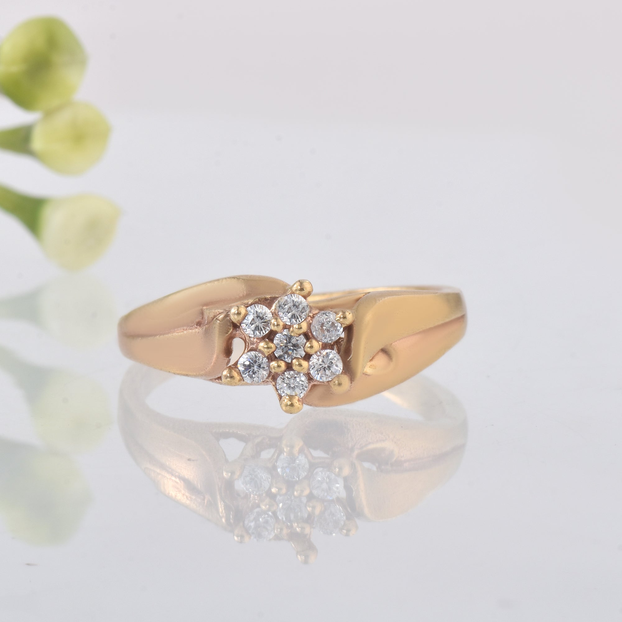 Round White Topaz Cluster Ring 925 Sterling Silver Yellow Gold Plated