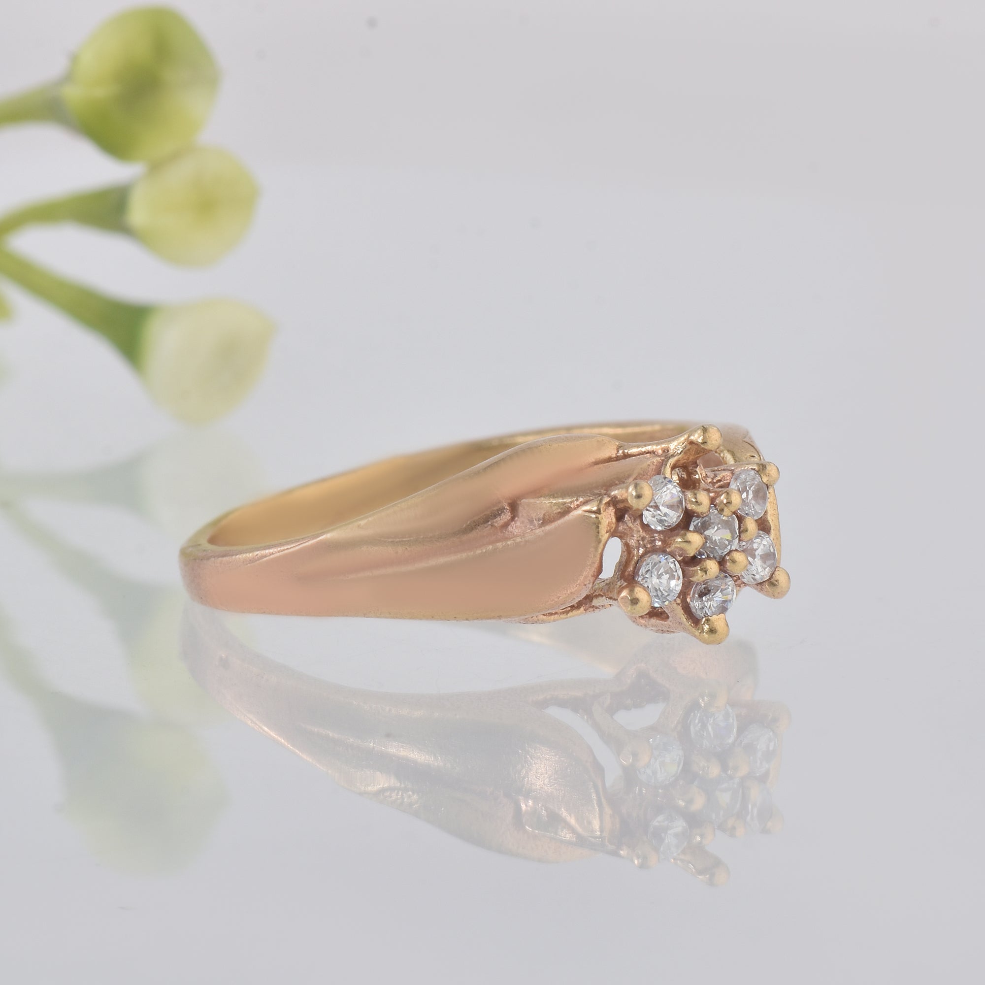 Round White Topaz Cluster Ring 925 Sterling Silver Yellow Gold Plated