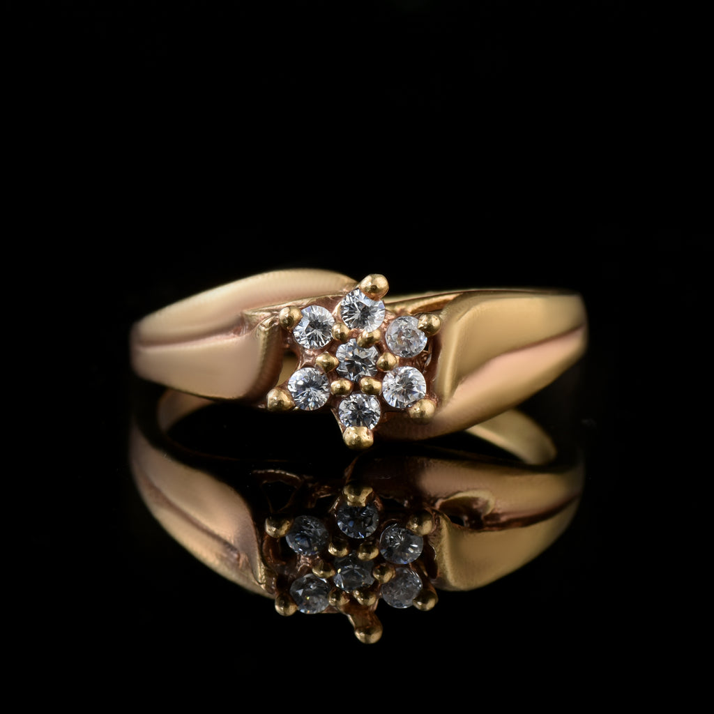 Round White Topaz Cluster Ring 925 Sterling Silver Yellow Gold Plated