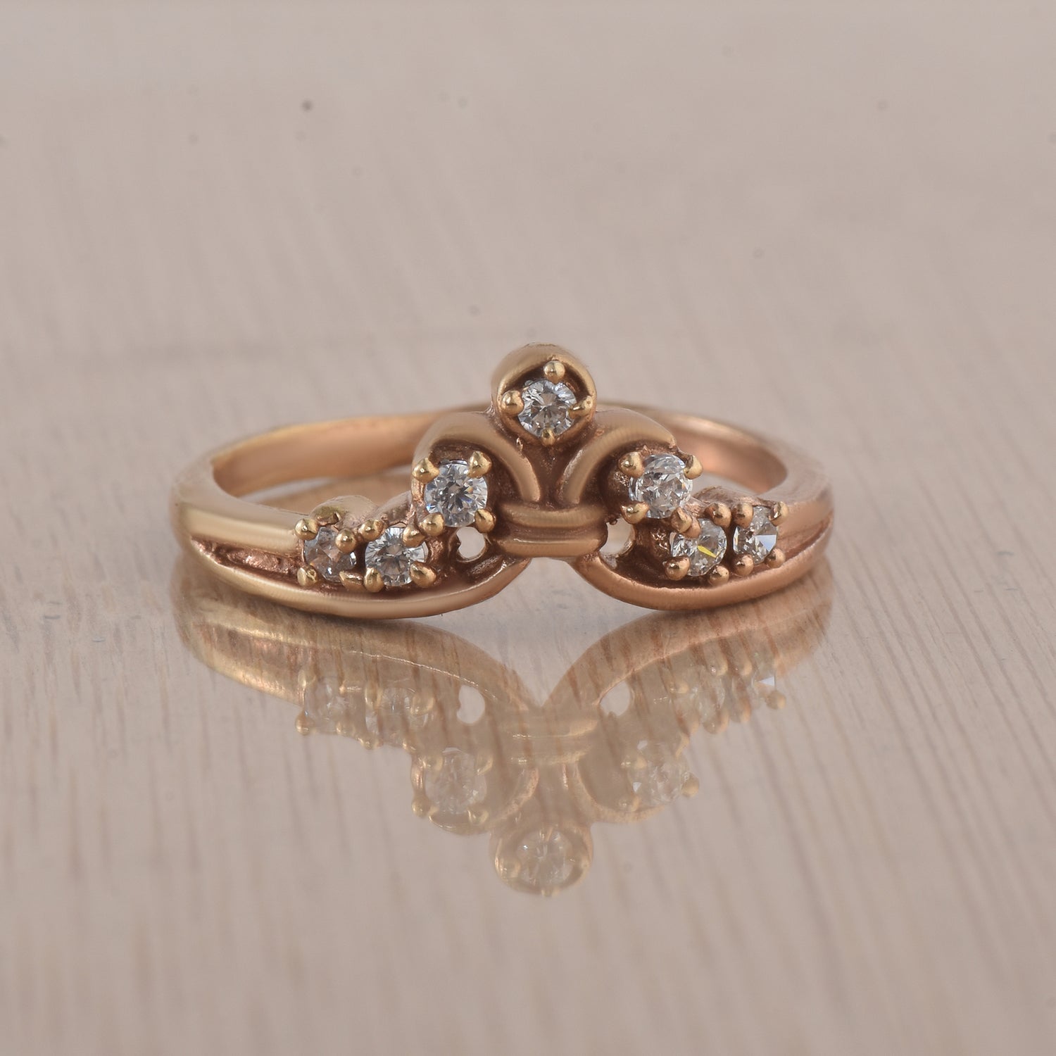 Round White Topaz Crown Ring 925 Sterling Silver Rose Gold Plated