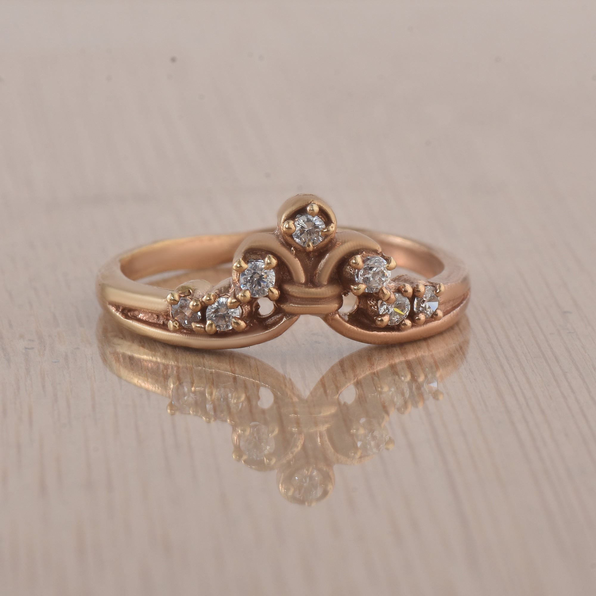 Round White Topaz Crown Ring 925 Sterling Silver Rose Gold Plated