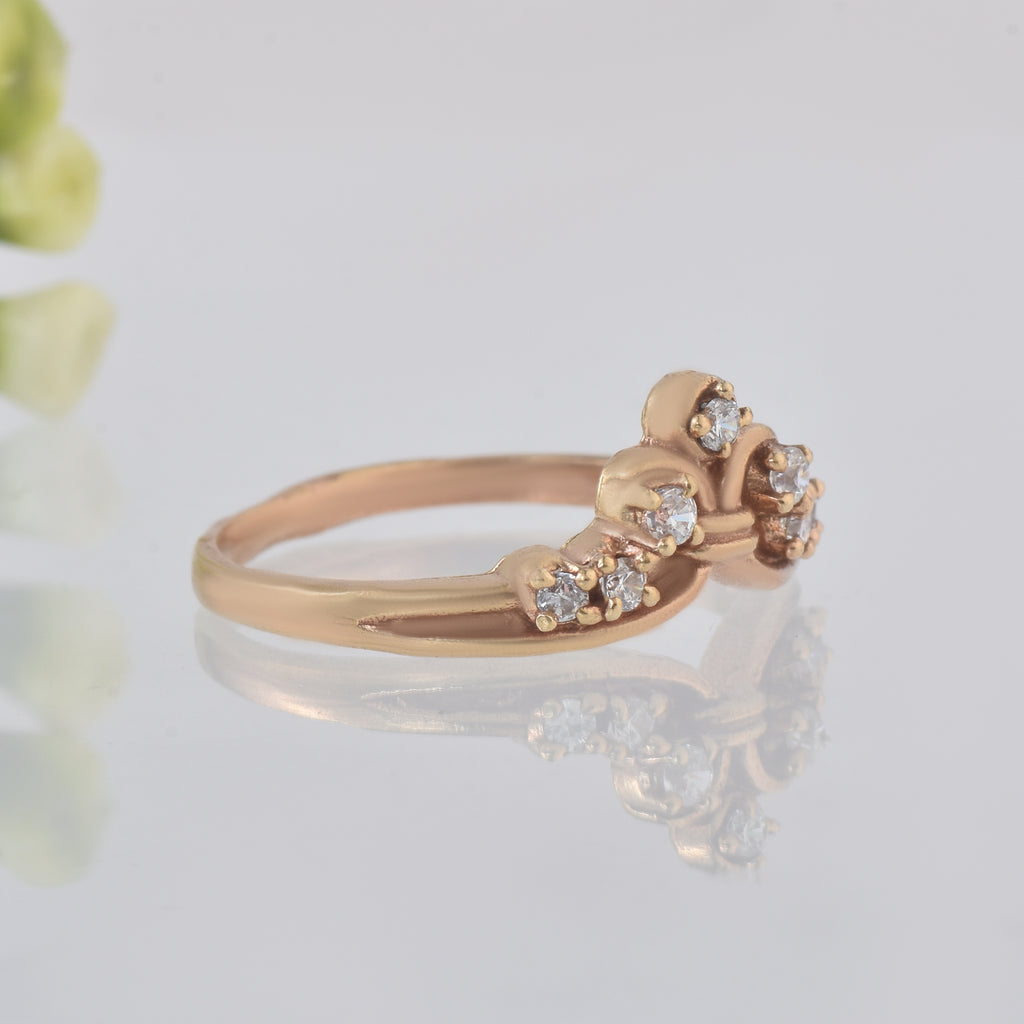 Round White Topaz Crown Ring 925 Sterling Silver Rose Gold Plated
