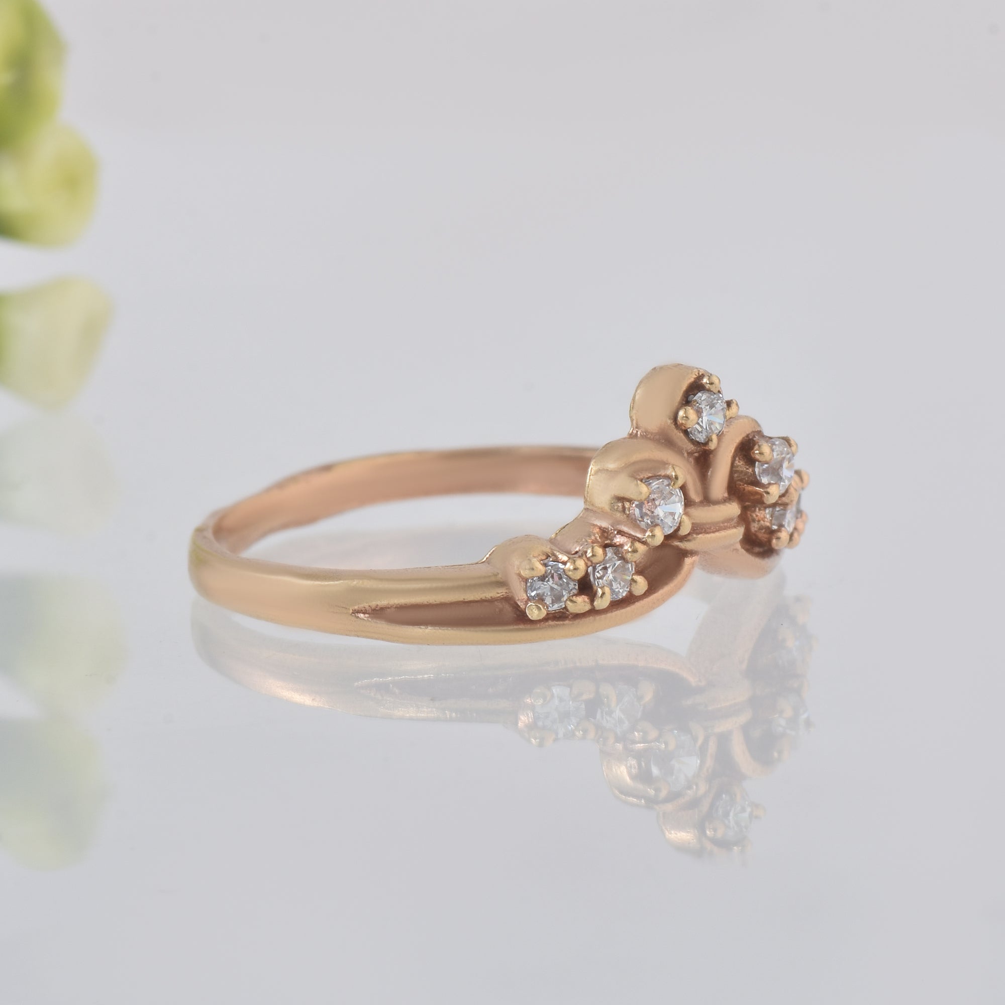 Round White Topaz Crown Ring 925 Sterling Silver Rose Gold Plated