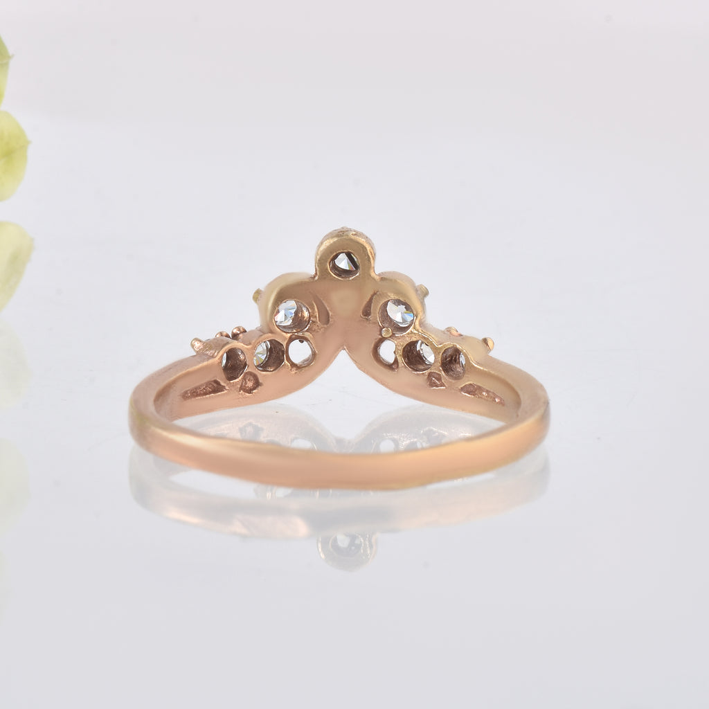 Round White Topaz Crown Ring 925 Sterling Silver Rose Gold Plated