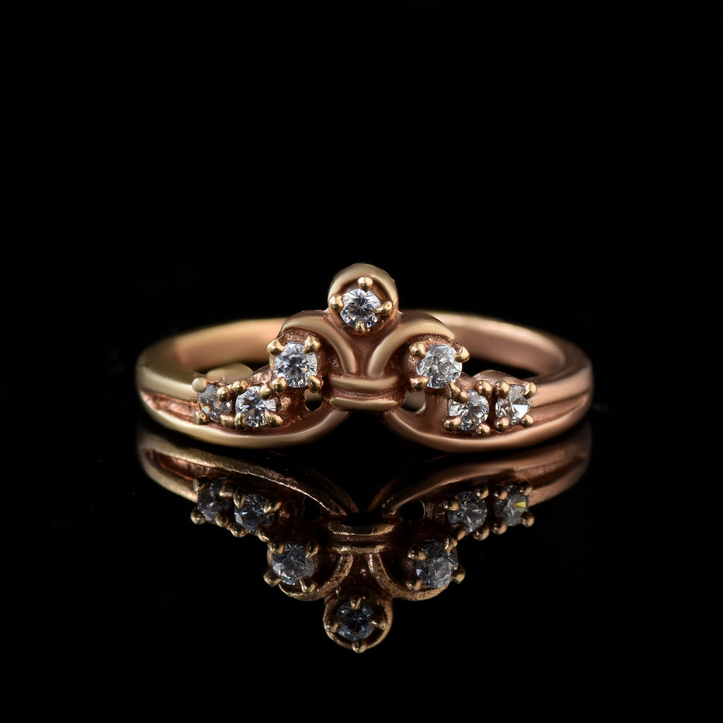 Round White Topaz Crown Ring 925 Sterling Silver Rose Gold Plated